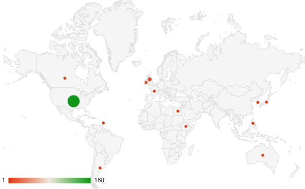 World map showing the countries of origin of the authors I read in 2021 - the US, Canada, Barbados, Argentina, the UK, Ireland, France, Egypt, Ethiopia, South Korea, Japan, the Philippines, and Australia.